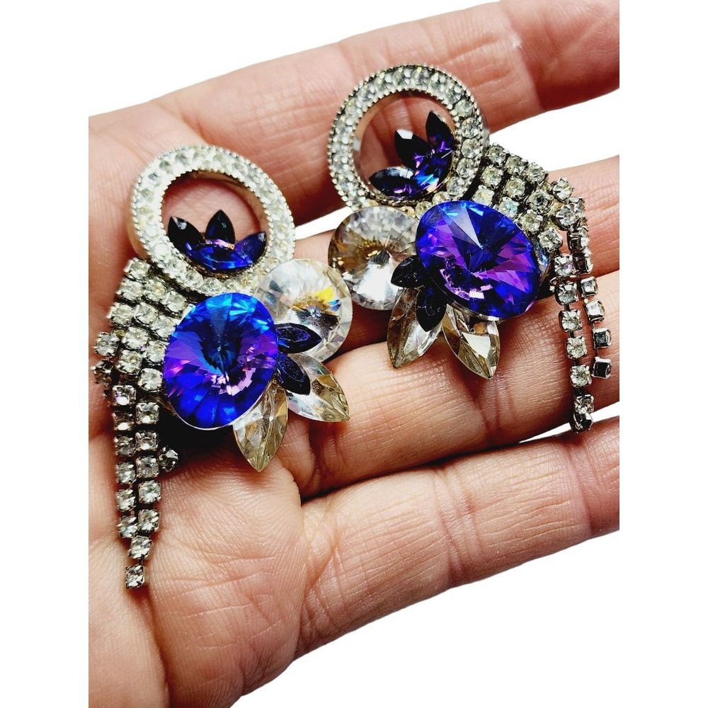 Vintage Spectacular 80s Inverted Glass Earrings (A1186)